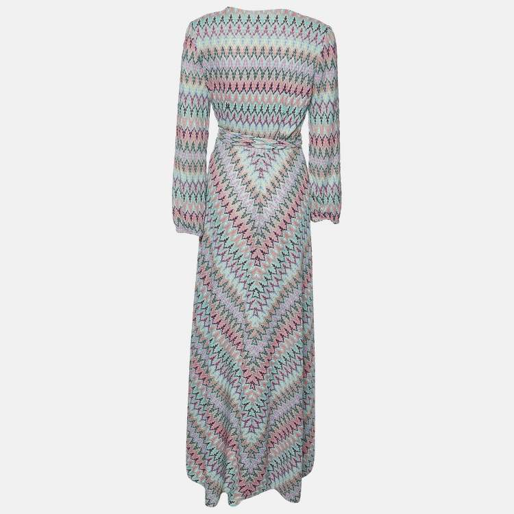 مملوكة مسبقًا M Missoni Multicolor Chevron Knit Maxi Wrap Dress S  