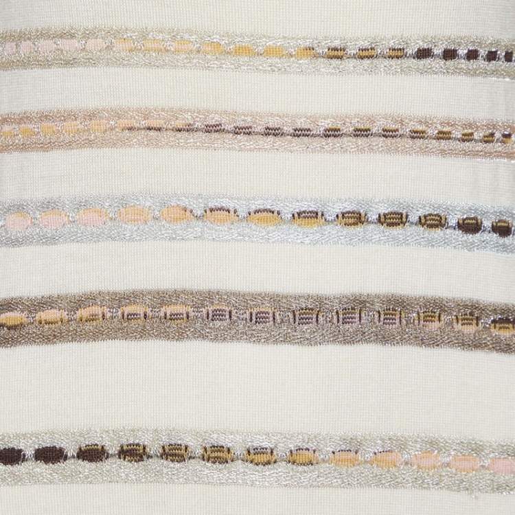 Pre Owned M Missoni Beige Striped Lurex & Wool Knit Long Dress M