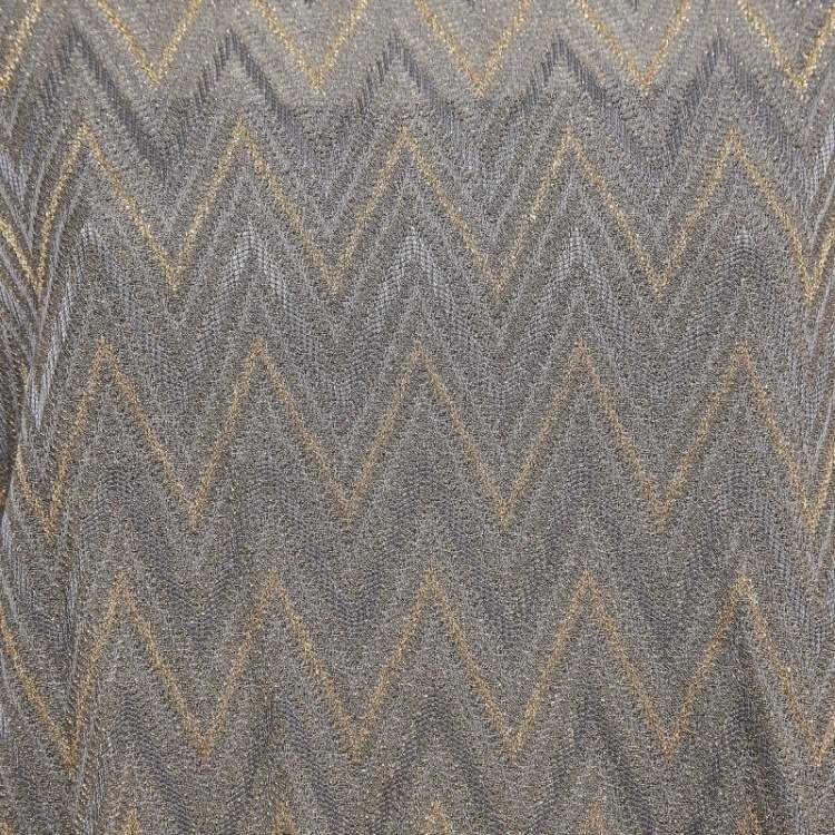 Pre Owned M Missoni Grey & Gold Chevron Pattern Lurex Knit Short Dress S