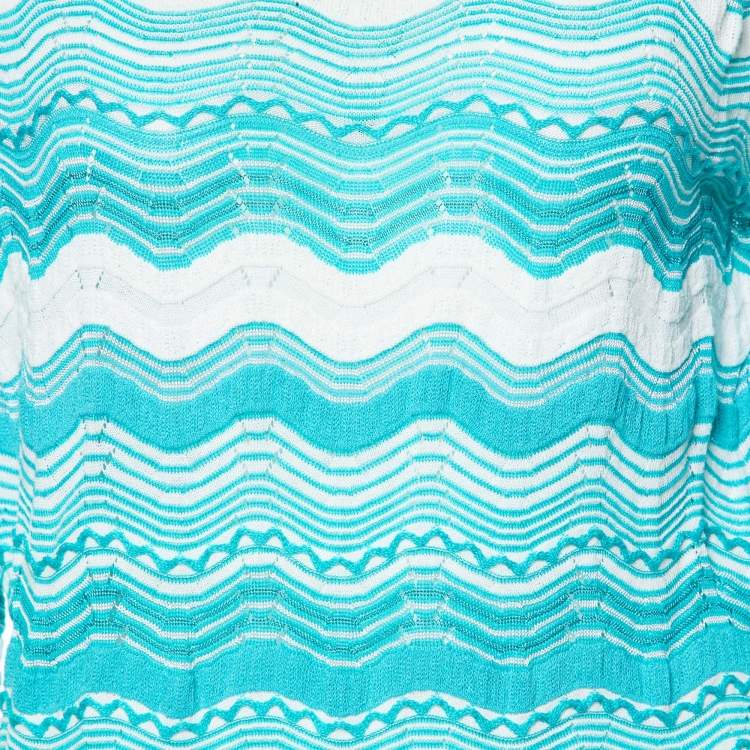 Pre Owned M Missoni White/Blue Wavy Textured Knit Jumper M