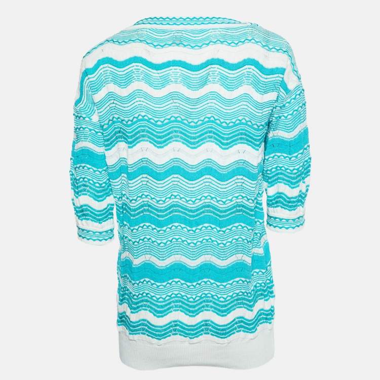 Pre Owned M Missoni White/Blue Wavy Textured Knit Jumper M