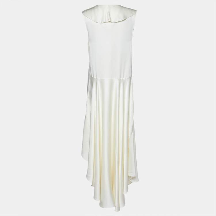 Pre Owned Fendi Cream Satin Ruffled Sleeveless Maxi Dress S