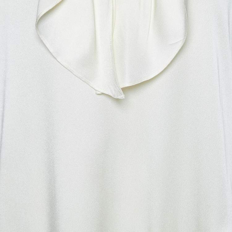 Pre Owned Fendi Cream Satin Ruffled Sleeveless Maxi Dress S