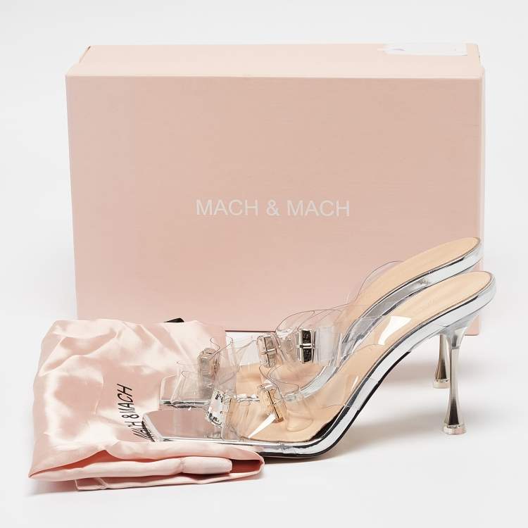 Pre Owned Mach & Mach Transparent PVC French Triple Bow Slide Sandals Size 37