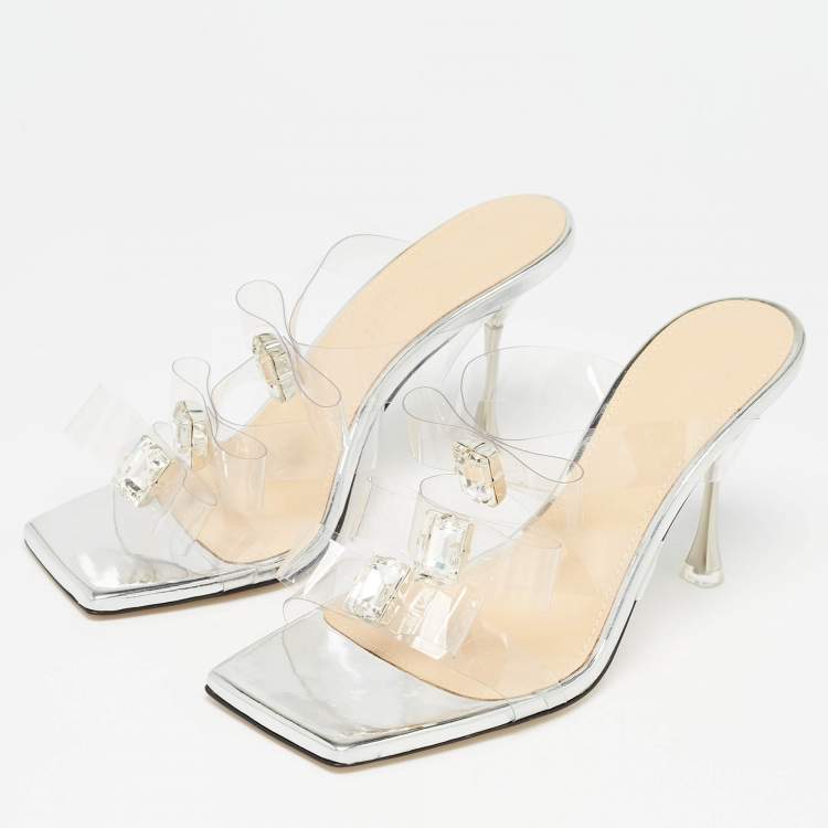 Pre Owned Mach & Mach Transparent PVC French Triple Bow Slide Sandals Size 37