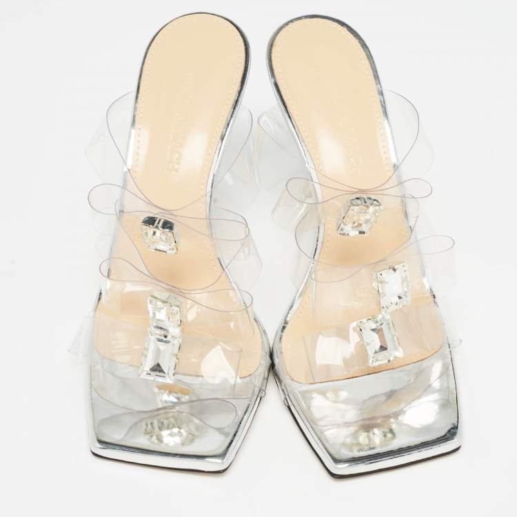 Pre Owned Mach & Mach Transparent PVC French Triple Bow Slide Sandals Size 37