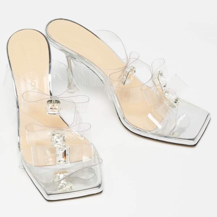 Pre Owned Mach & Mach Transparent PVC French Triple Bow Slide Sandals Size 37