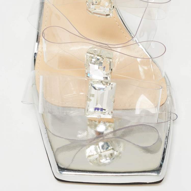Pre Owned Mach & Mach Transparent PVC French Triple Bow Slide Sandals Size 37