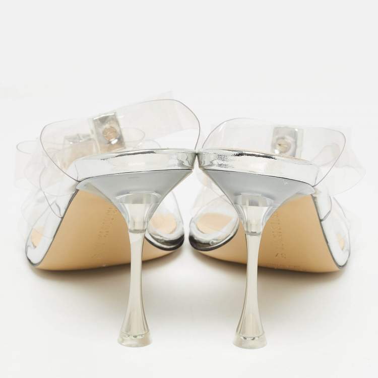 Pre Owned Mach & Mach Transparent PVC French Triple Bow Slide Sandals Size 37