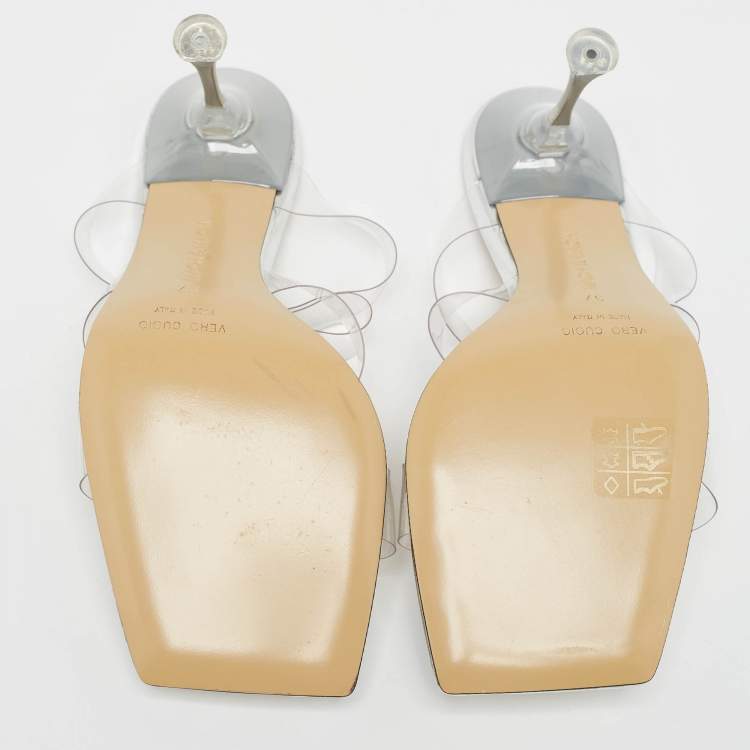 Pre Owned Mach & Mach Transparent PVC French Triple Bow Slide Sandals Size 37