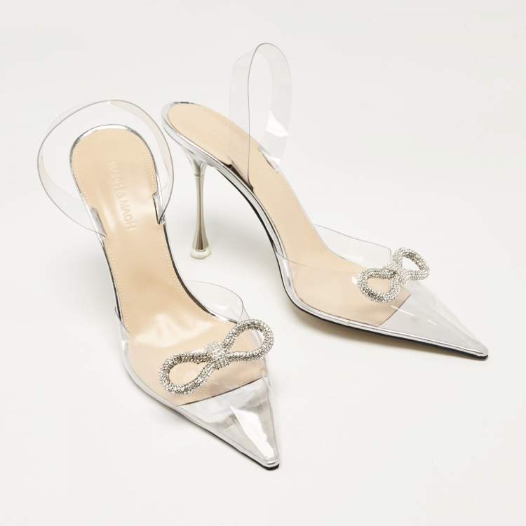 Pre Owned Mach & Mach Transparent PVC Crystal Embellished Bow Slingback Pumps Size 40.5