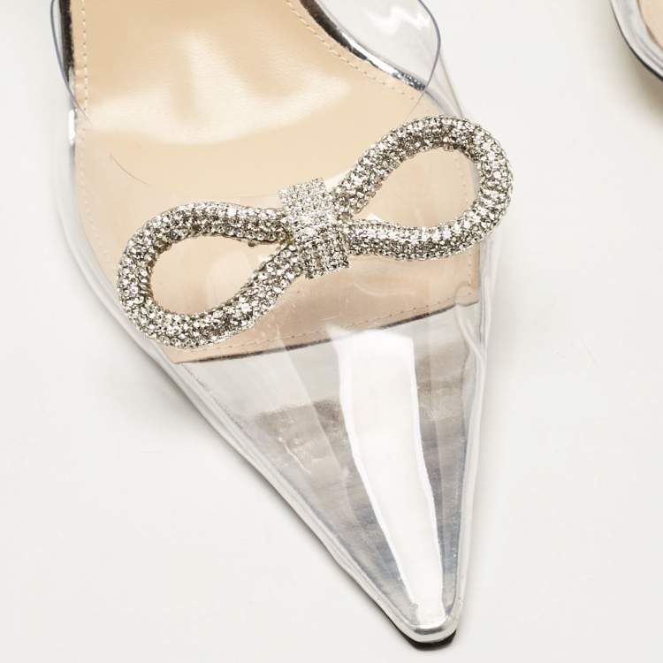 Pre Owned Mach & Mach Transparent PVC Crystal Embellished Bow Slingback Pumps Size 40.5