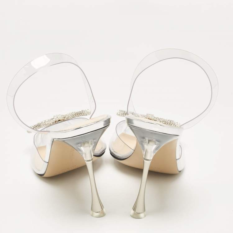Pre Owned Mach & Mach Transparent PVC Crystal Embellished Bow Slingback Pumps Size 40.5