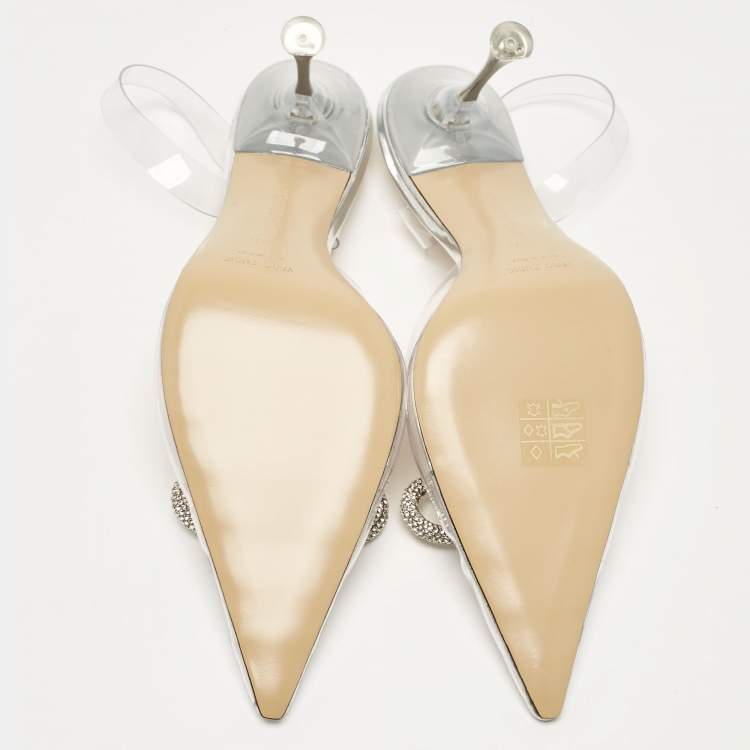 Pre Owned Mach & Mach Transparent PVC Crystal Embellished Bow Slingback Pumps Size 40.5