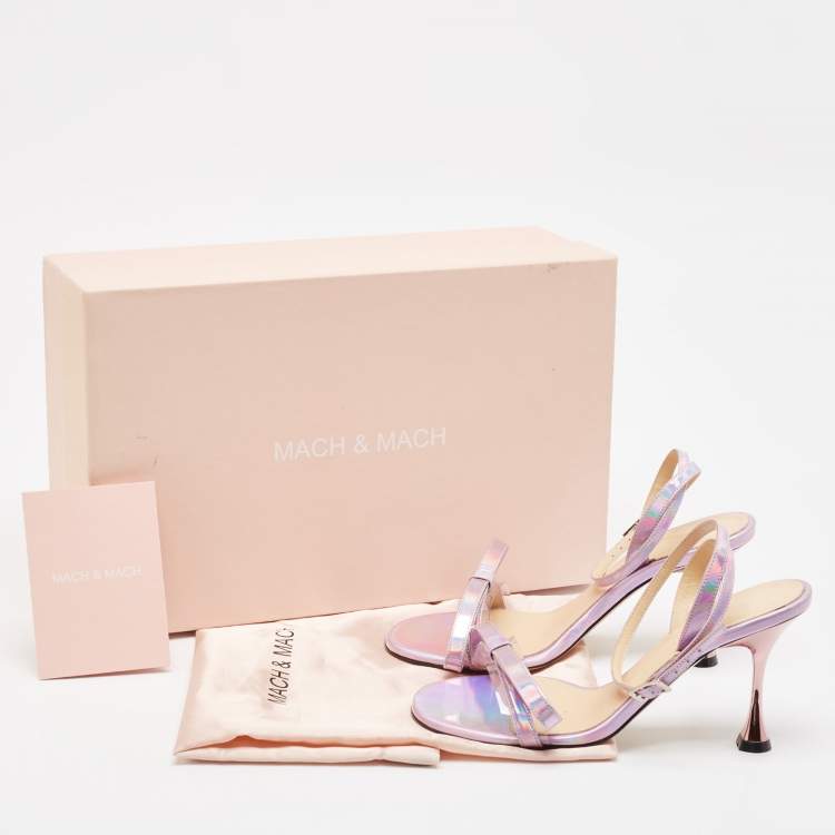 Pre Owned Mach & Mach Purple Iridescent Leather French Bow Sandals Size 36