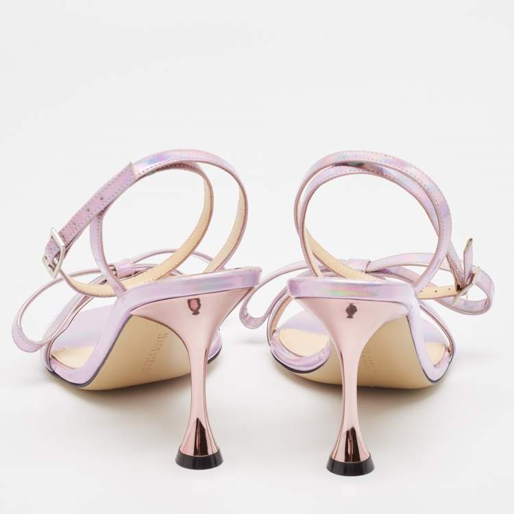 Pre Owned Mach & Mach Purple Iridescent Leather French Bow Sandals Size 36