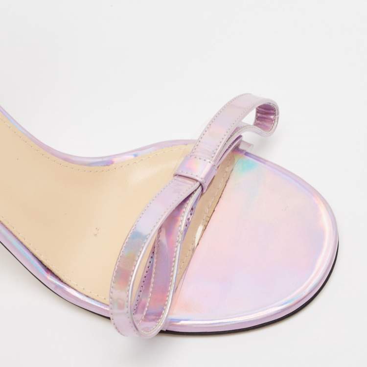 Pre Owned Mach & Mach Purple Iridescent Leather French Bow Sandals Size 36