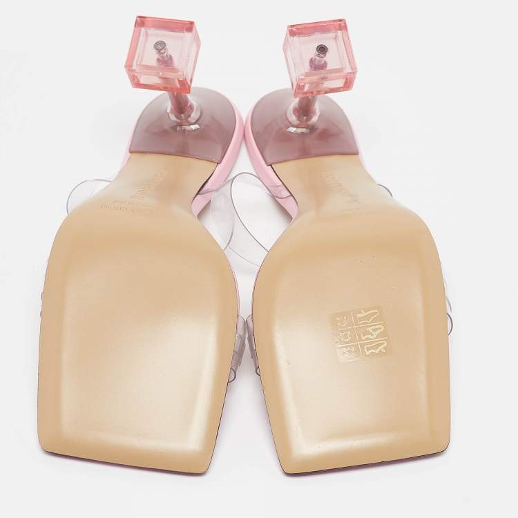 Pre Owned Mach & Mach Transparent PVC Crystal Square Slide Sandals Size 38