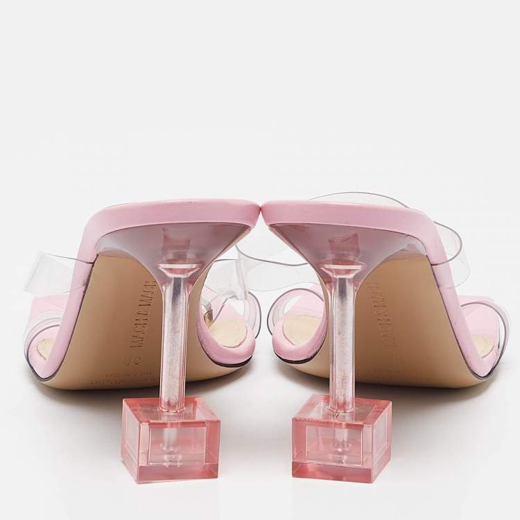 Pre Owned Mach & Mach Transparent PVC Crystal Square Slide Sandals Size 38