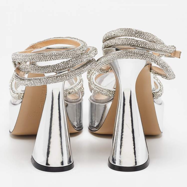 Pre Owned Mach & Mach Silver PVC Double Bow Pumps Size 41