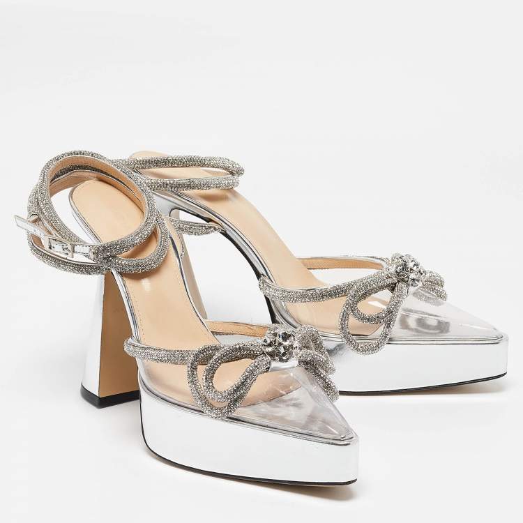 Pre Owned Mach & Mach Silver PVC Double Bow Pumps Size 41