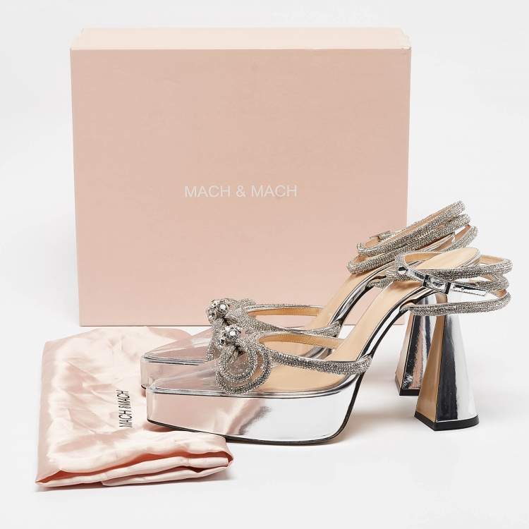 Pre Owned Mach & Mach Silver PVC Double Bow Pumps Size 41