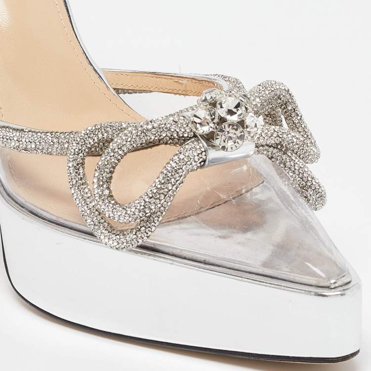 Pre Owned Mach & Mach Silver PVC Double Bow Pumps Size 41