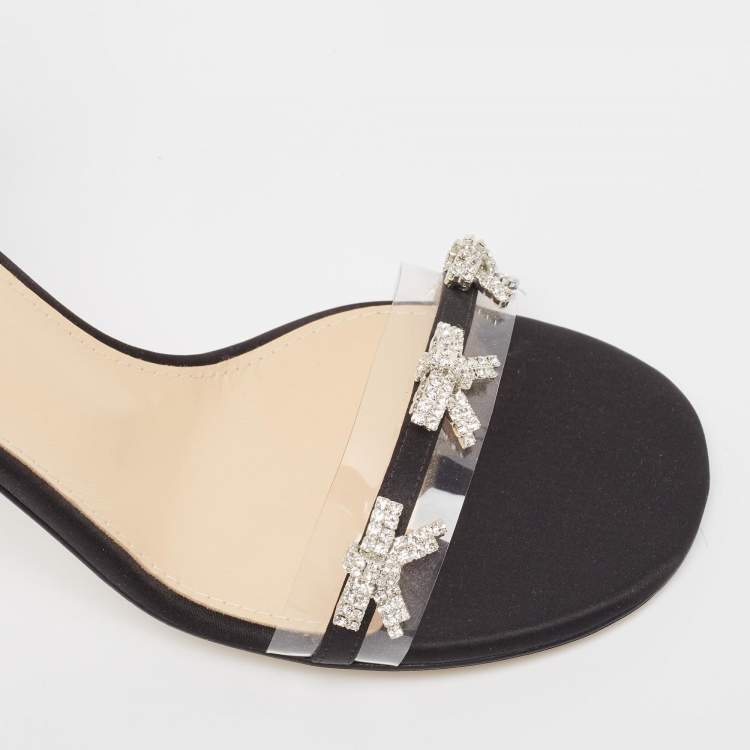 Pre Owned Mach & Mach Transparent PVC and Satin Floating Crystal Bow Sandals Size 39