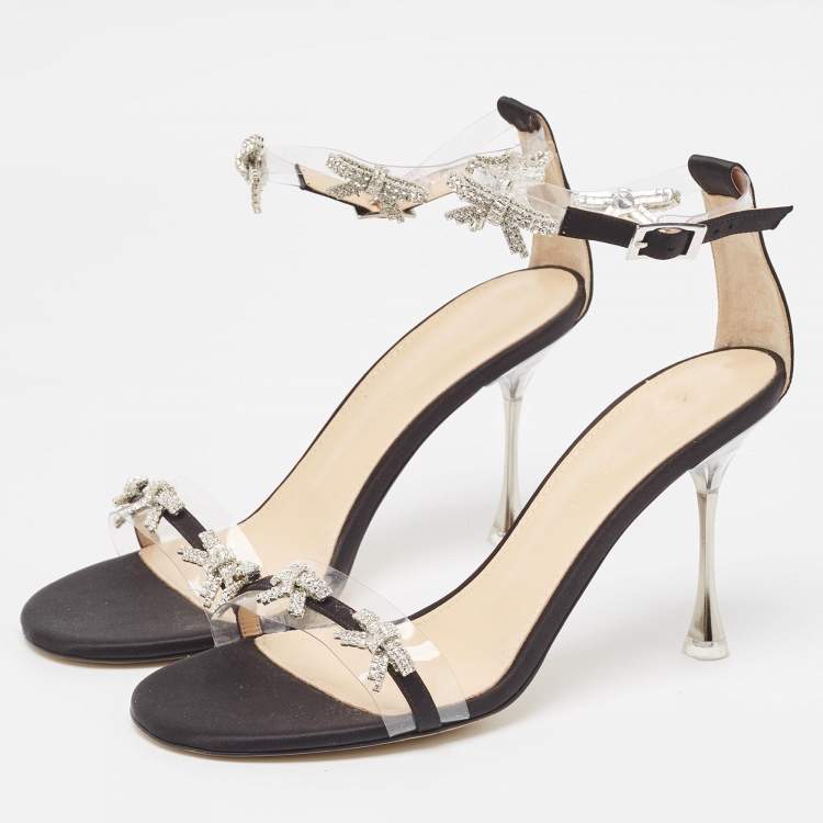 Pre Owned Mach & Mach Transparent PVC and Satin Floating Crystal Bow Sandals Size 39
