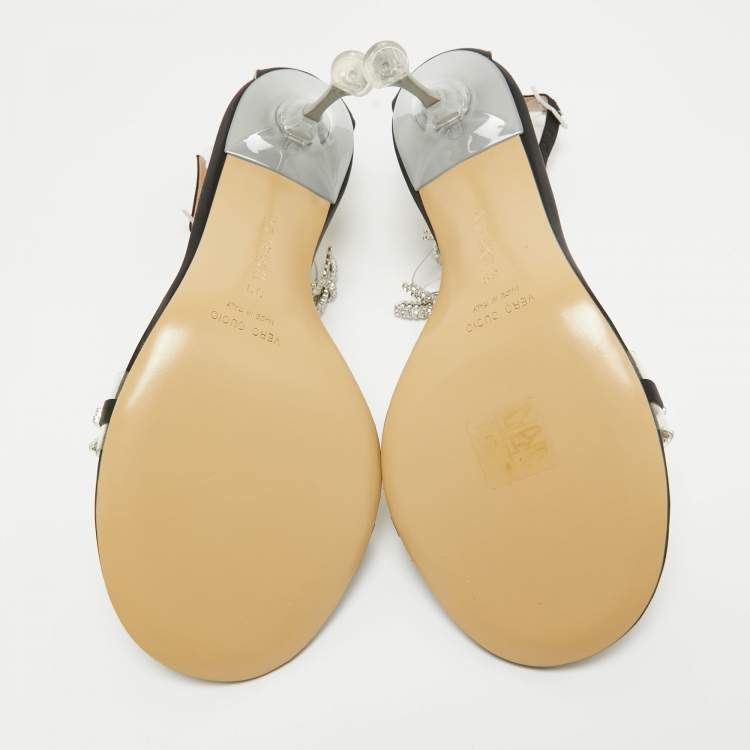Pre Owned Mach & Mach Transparent PVC and Satin Floating Crystal Bow Sandals Size 39