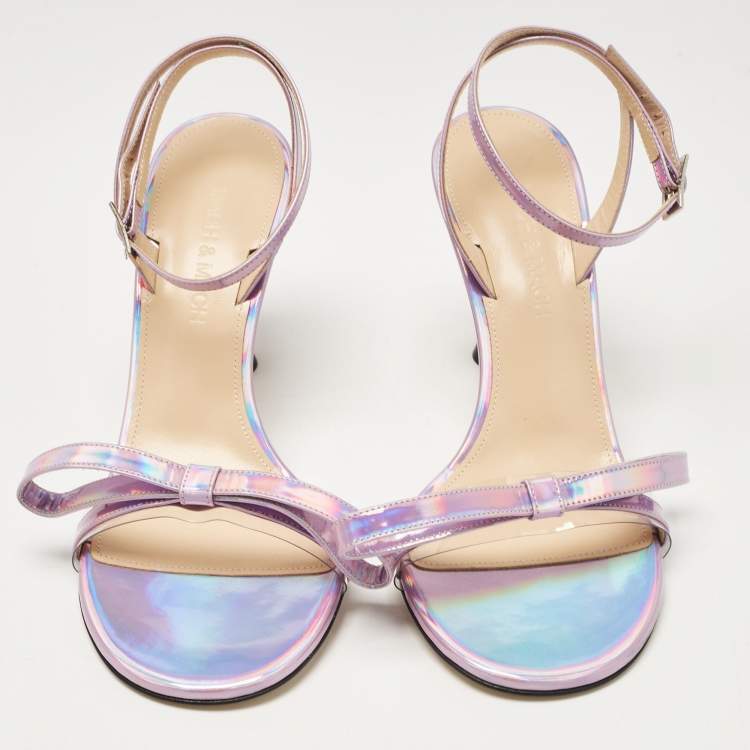 Pre Owned Mach & Mach Purple Iridescent Leather French Bow Sandals Size 37