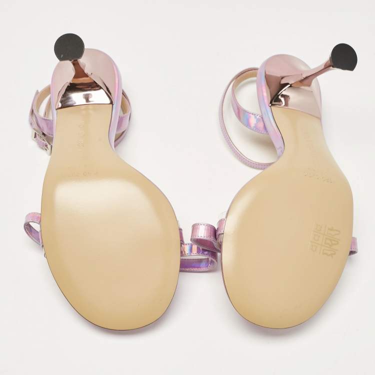 Pre Owned Mach & Mach Purple Iridescent Leather French Bow Sandals Size 37