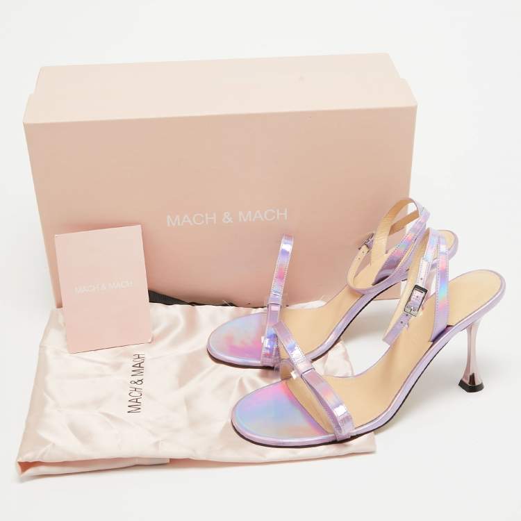 Pre Owned Mach & Mach Purple Iridescent Leather French Bow Sandals Size 38.5
