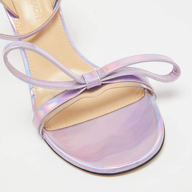 Pre Owned Mach & Mach Purple Iridescent Leather French Bow Sandals Size 38.5