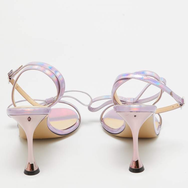 Pre Owned Mach & Mach Purple Iridescent Leather French Bow Sandals Size 38.5