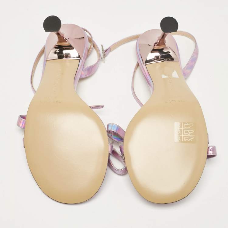 Pre Owned Mach & Mach Purple Iridescent Leather French Bow Sandals Size 38