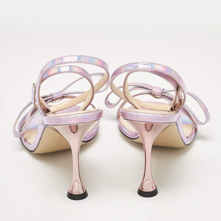 Pre Owned Mach & Mach Purple Iridescent Leather French Bow Sandals Size 38
