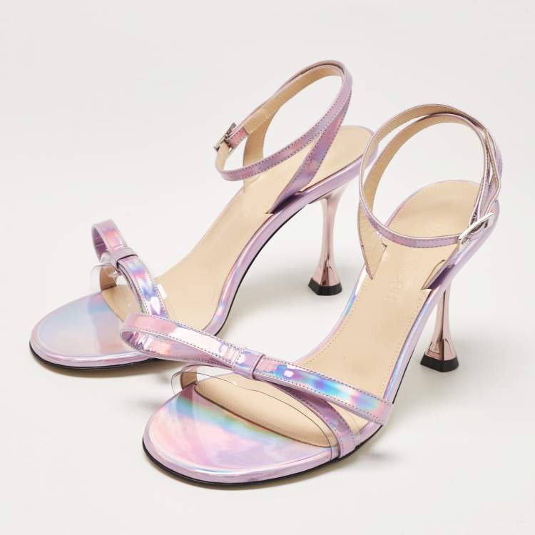 Pre Owned Mach & Mach Purple Iridescent Leather French Bow Sandals Size 38