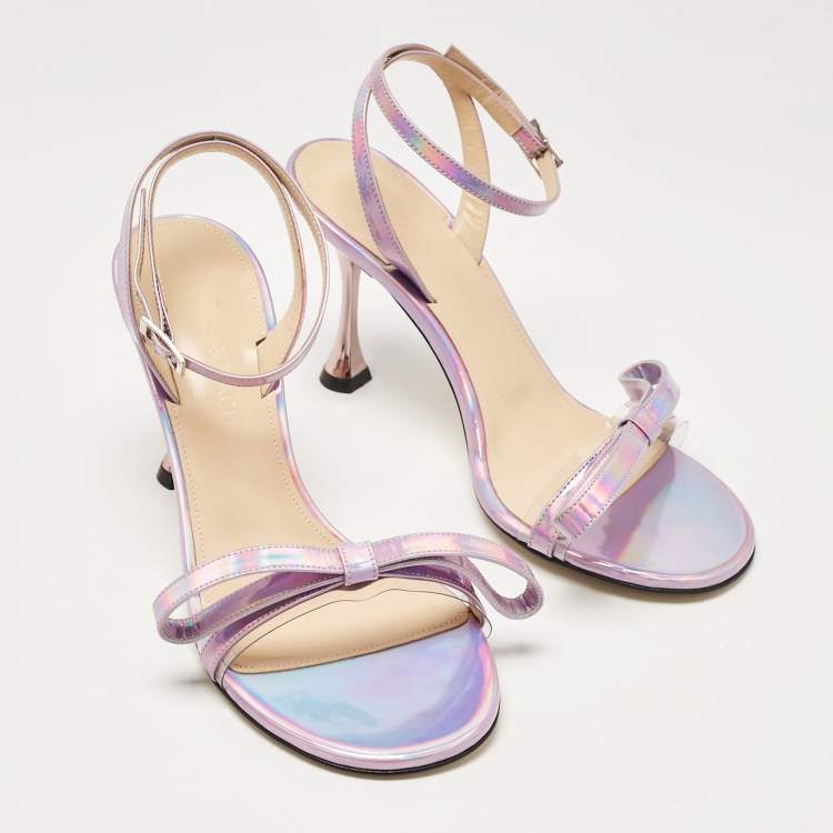 Pre Owned Mach & Mach Purple Iridescent Leather French Bow Sandals Size 38