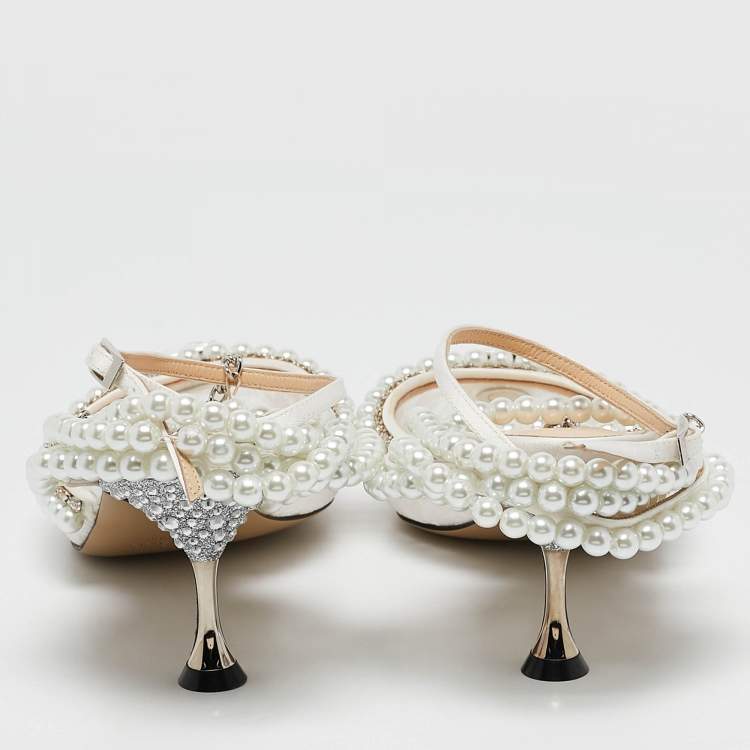 Pre Owned Mach & Mach White Lace Diamond of Elizabeth Ankle Wrap Pumps Size 39