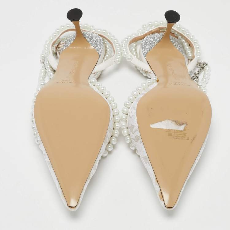 Pre Owned Mach & Mach White Lace Diamond of Elizabeth Ankle Wrap Pumps Size 39