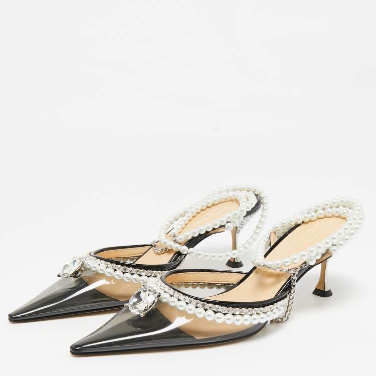 Pre Owned Mach & Mach Black PVC Diamond of Elizabeth Imitation Pearl Pumps Size 39