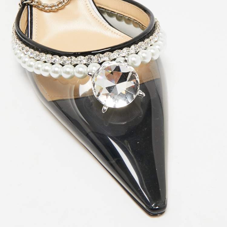 Pre Owned Mach & Mach Black PVC Diamond of Elizabeth Imitation Pearl Pumps Size 39
