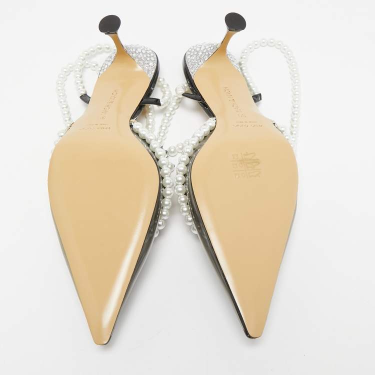 Pre Owned Mach & Mach Black PVC Diamond of Elizabeth Imitation Pearl Pumps Size 39