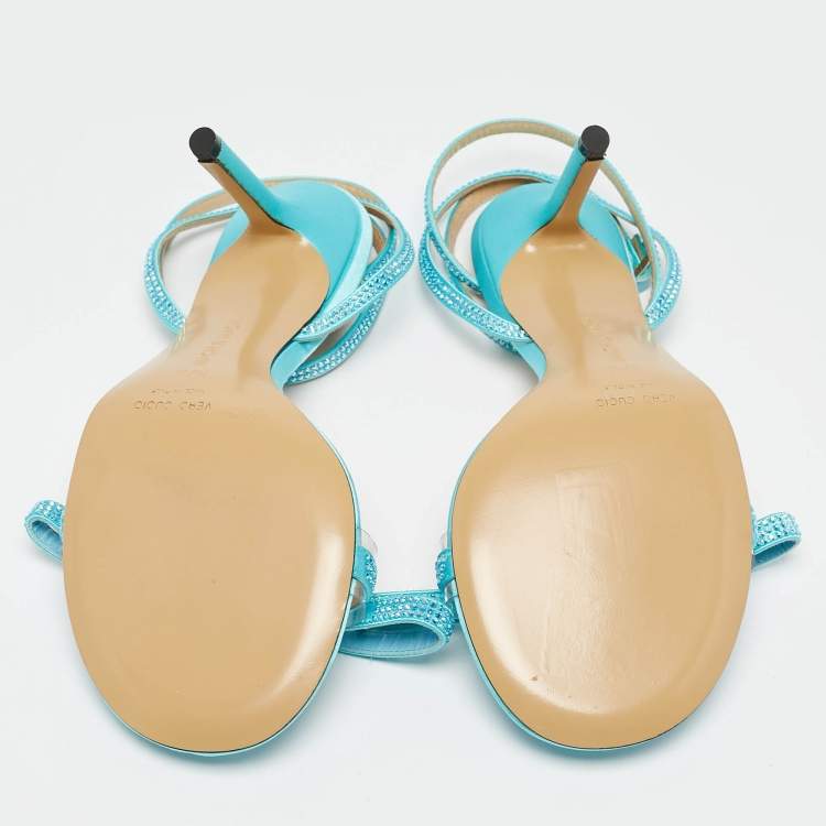 Pre Owned Mach & Mach Blue Satin and PVC French Bow Sandals Size 37.5