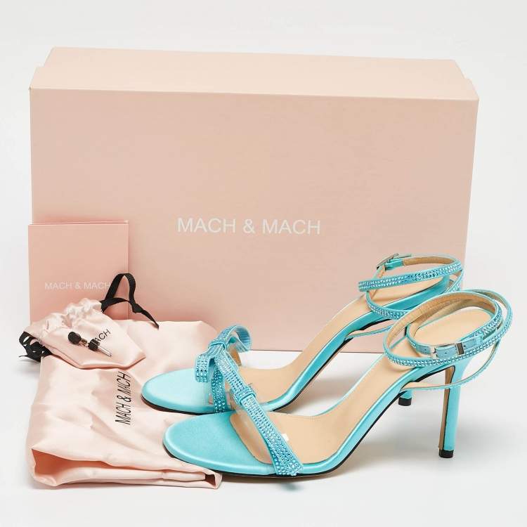 Pre Owned Mach & Mach Blue Satin and PVC French Bow Sandals Size 37.5