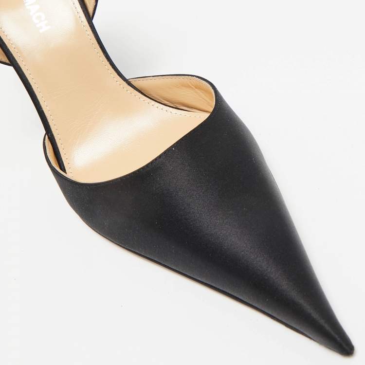 Pre Owned Mach & Mach Black Satin Wonder Tulip Pointed Toe Ankle Strap Sandals Size 38