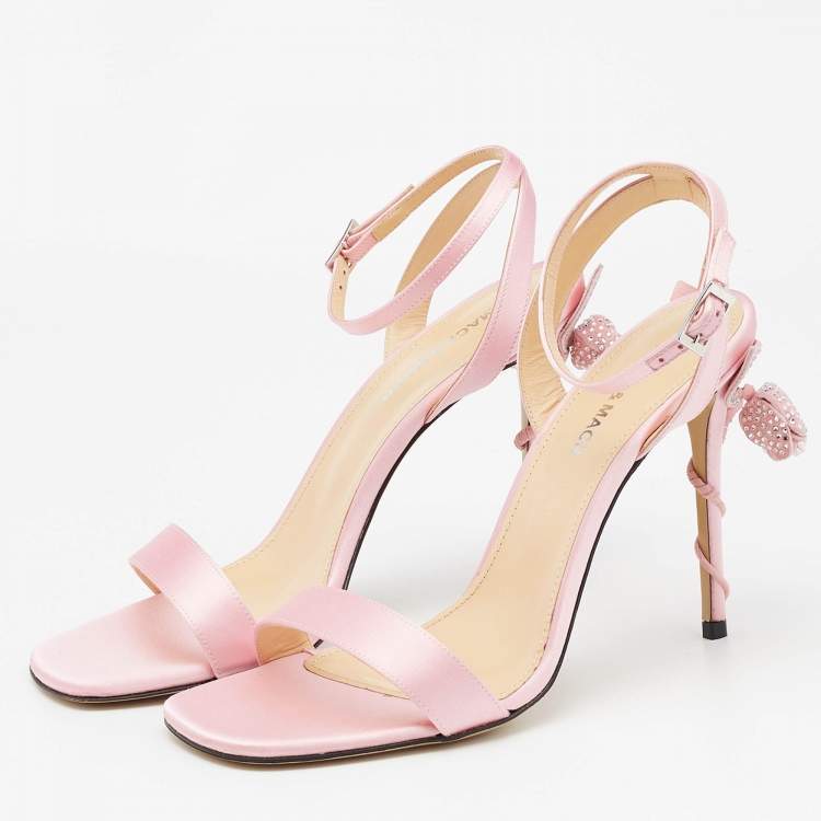 Pre Owned Mach & Mach Pink Satin Wonder Tulip Ankle Strap Sandals Size 39