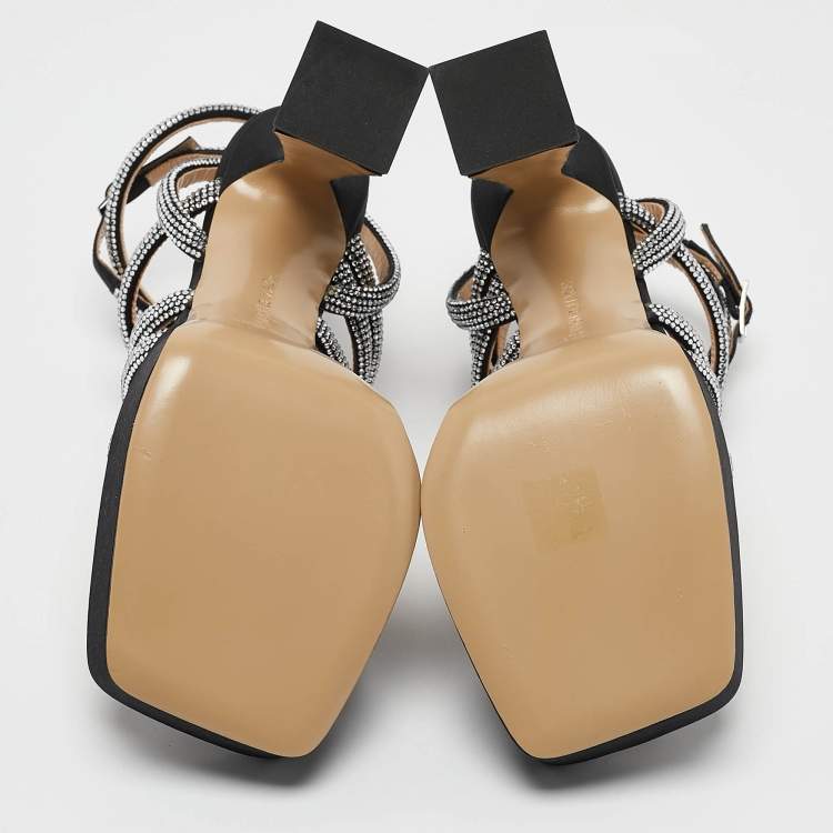 Pre Owned Mach & Mach Black Satin Sydney Platform Sandals Size 40