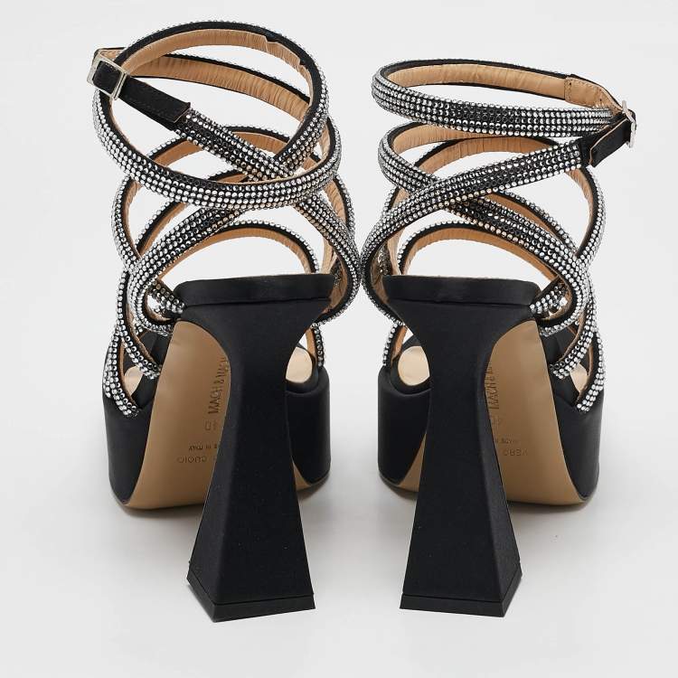 Pre Owned Mach & Mach Black Satin Sydney Platform Sandals Size 40